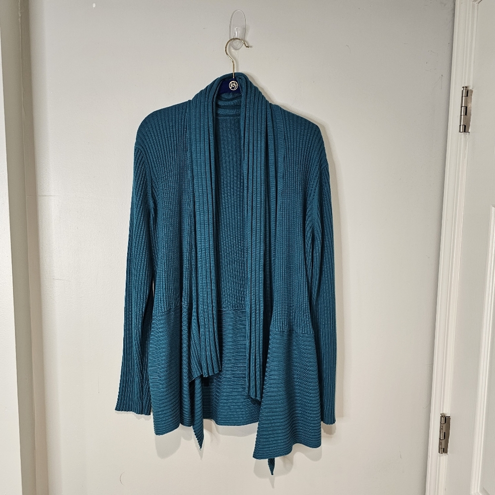 Unbranded Teal blue mixed Rib drape cardigan XXL - Picture 2 of 7